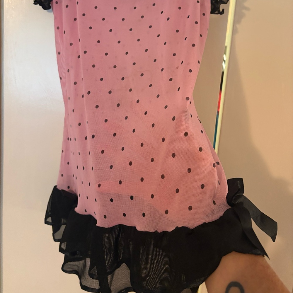Pink Polka Dot Ruffle Top